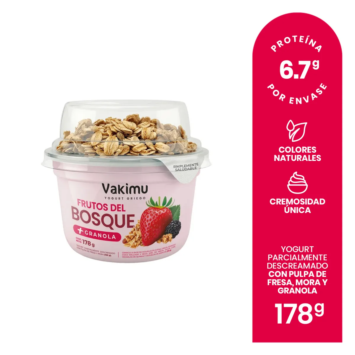 VAKIMU - Yogurt Griego Vakimu Frutos del Bosque y Granola Envase 178 g