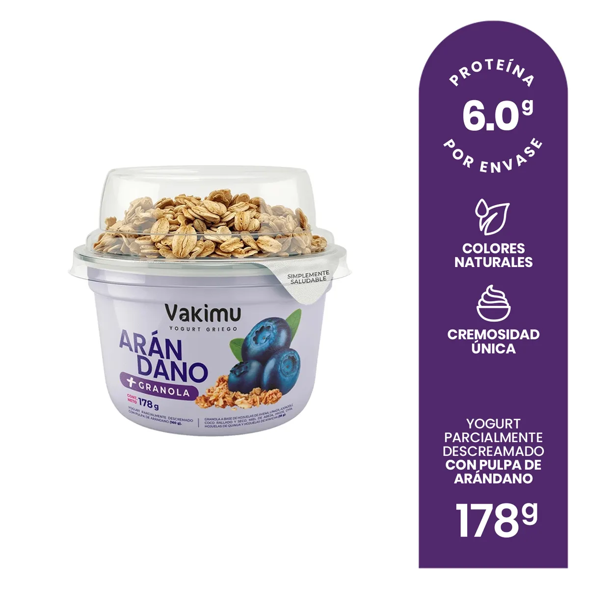 VAKIMU - Yogurt Griego Vakimu Arándano y Granola Envase 178 g