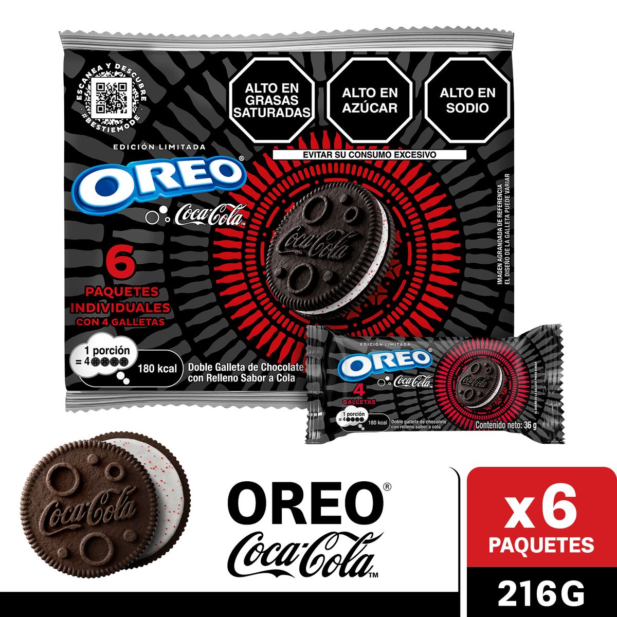OREO - Sixpack Galletas Oreo Sabor Coca Cola x 36 g