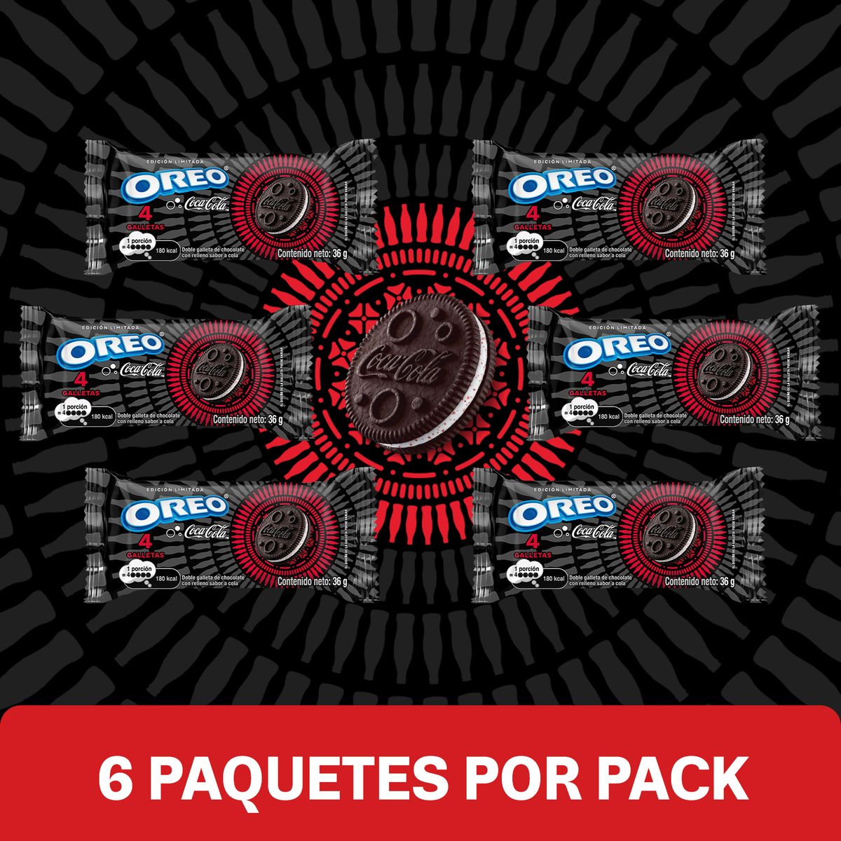 OREO - Sixpack Galletas Oreo Sabor Coca Cola x 36 g