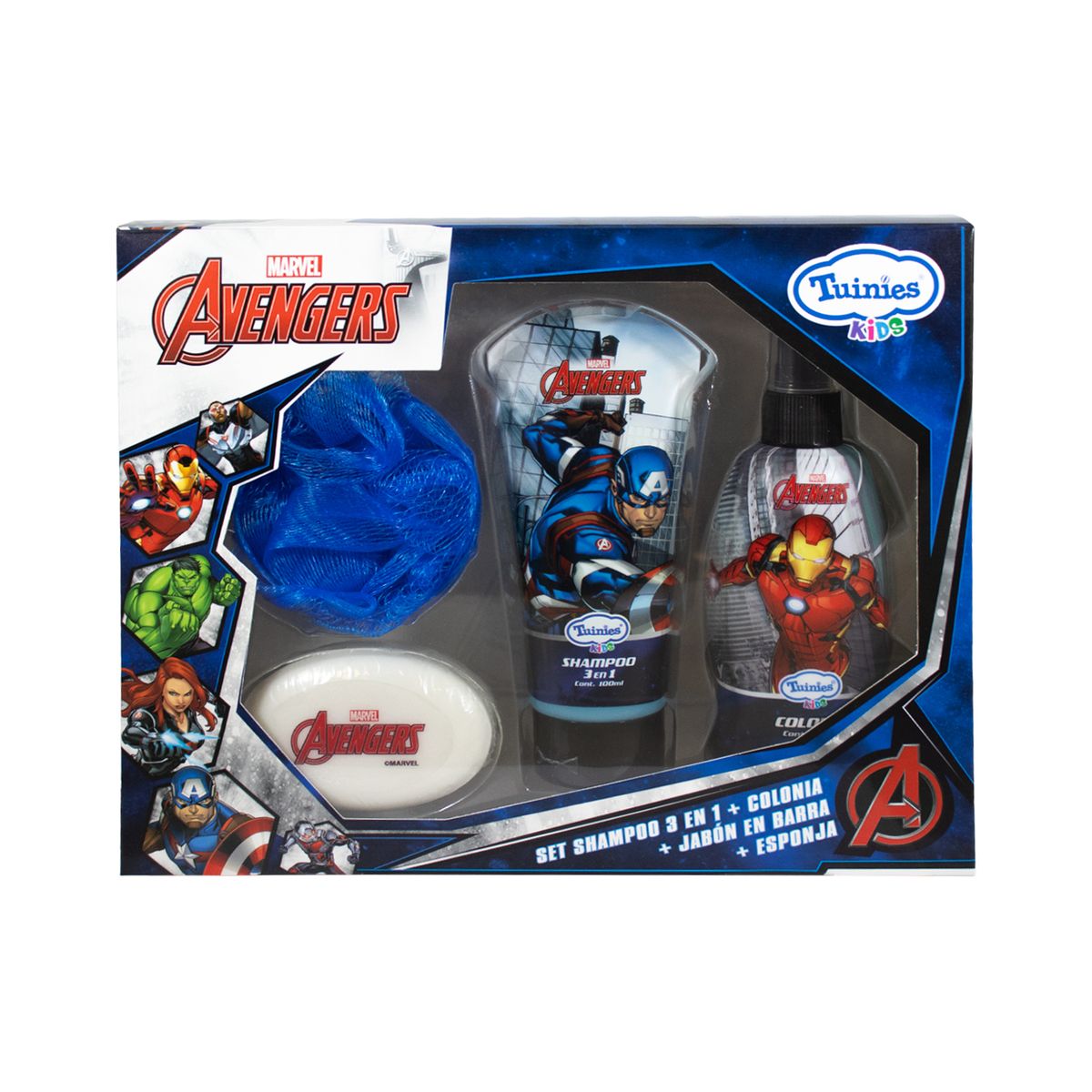 TUINIES - Set de Regalo Avengers Shampoo 100 mL + Colonia 120 mL + Jabón 80 g