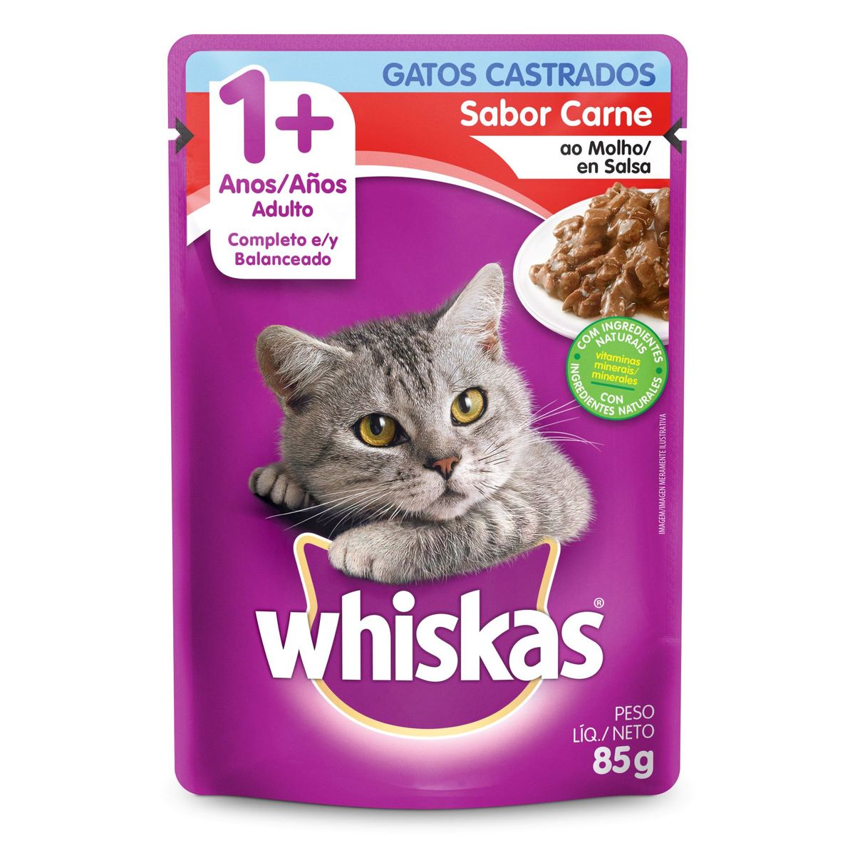 WHISKAS - Alimento Húmedo Gatos Castrados Whiskas Carne Doypack 85 g