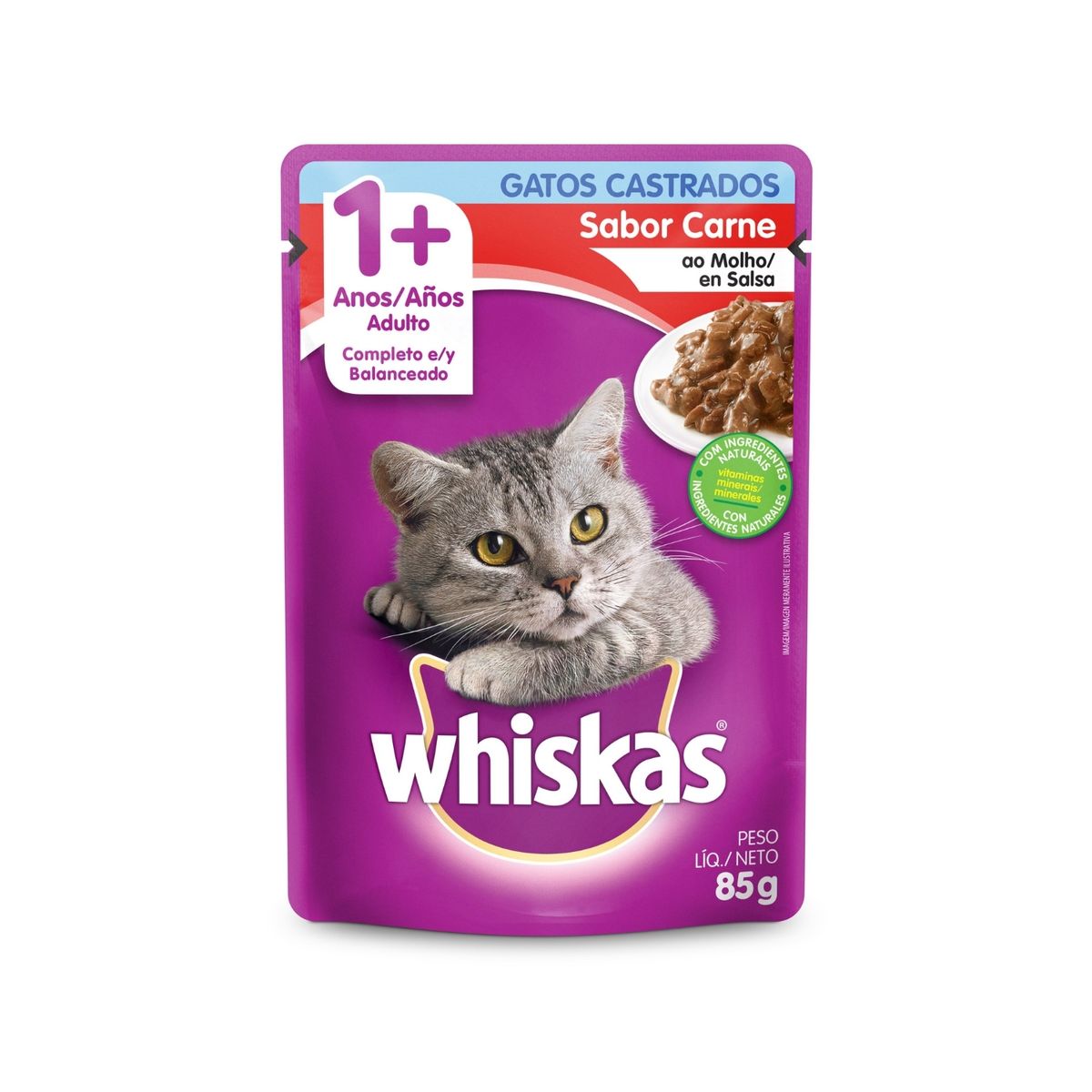 WHISKAS - Alimento Húmedo Gatos Castrados Whiskas Carne Doypack 85 g