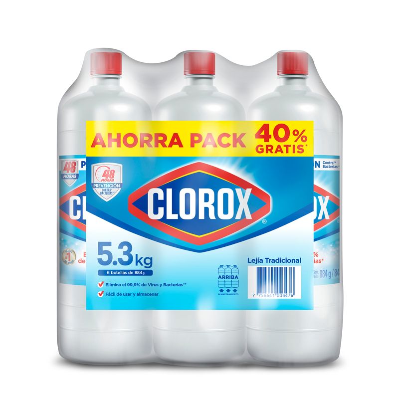 CLOROX - Lejía Clorox Tradicional Ahorrapack Pack 6 Botellas 884 g