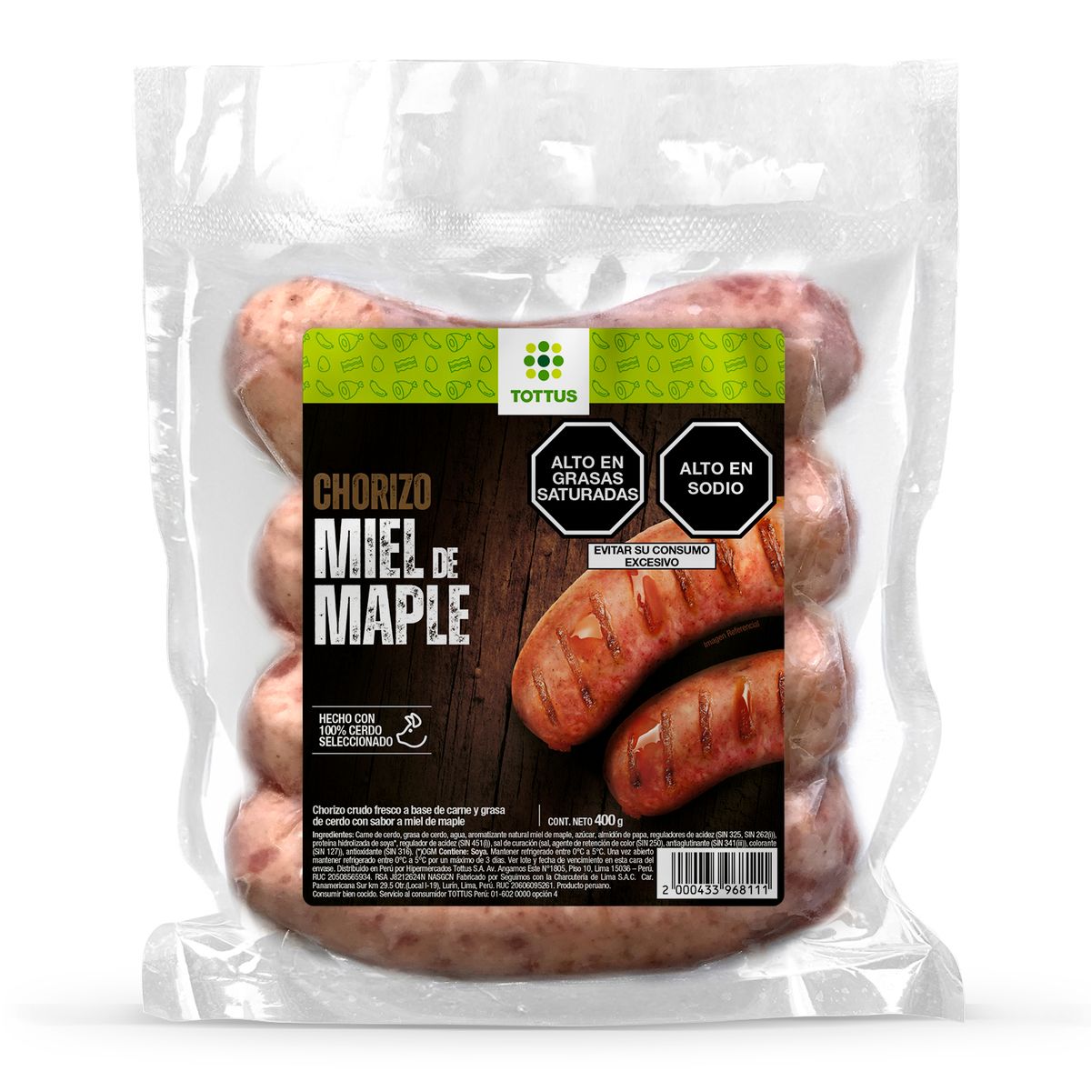 TOTTUS - Chorizo Miel de Maple Tottus Empaque 400 g