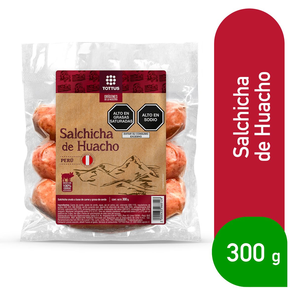 TOTTUS - Salchicha de Huacho Tottus Empaque 300 g