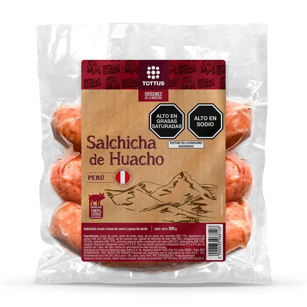 TOTTUS - Salchicha de Huacho Tottus Empaque 300 g
