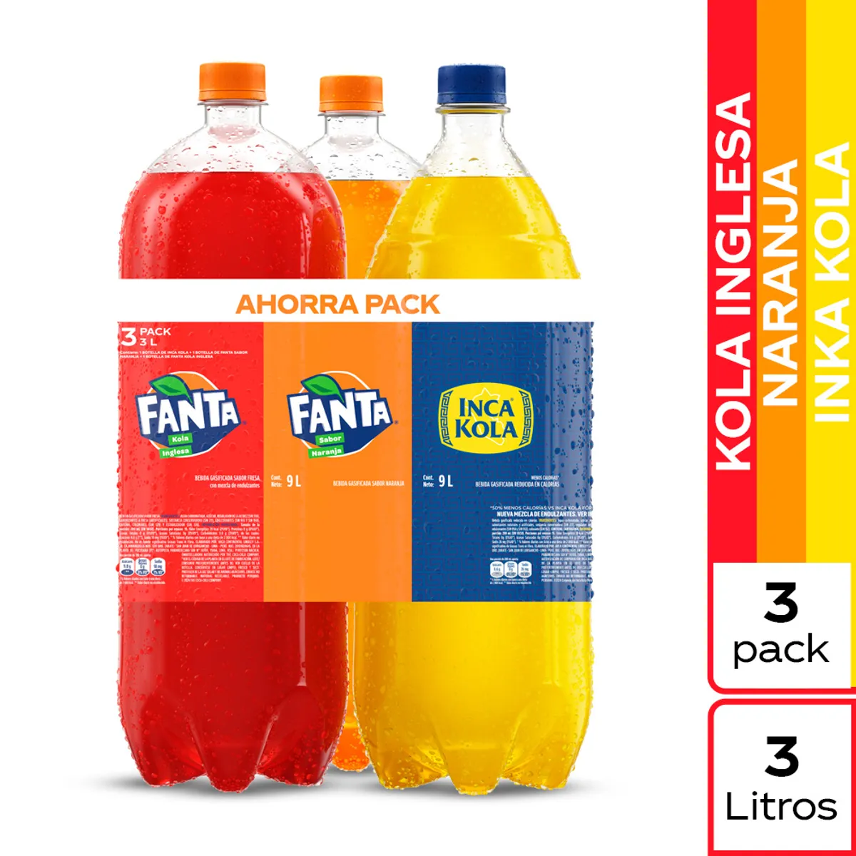 INCA KOLA - Pack Fanta Naranja 3 L + Fanta Inglesa 3 L + Inca Kola 3 L