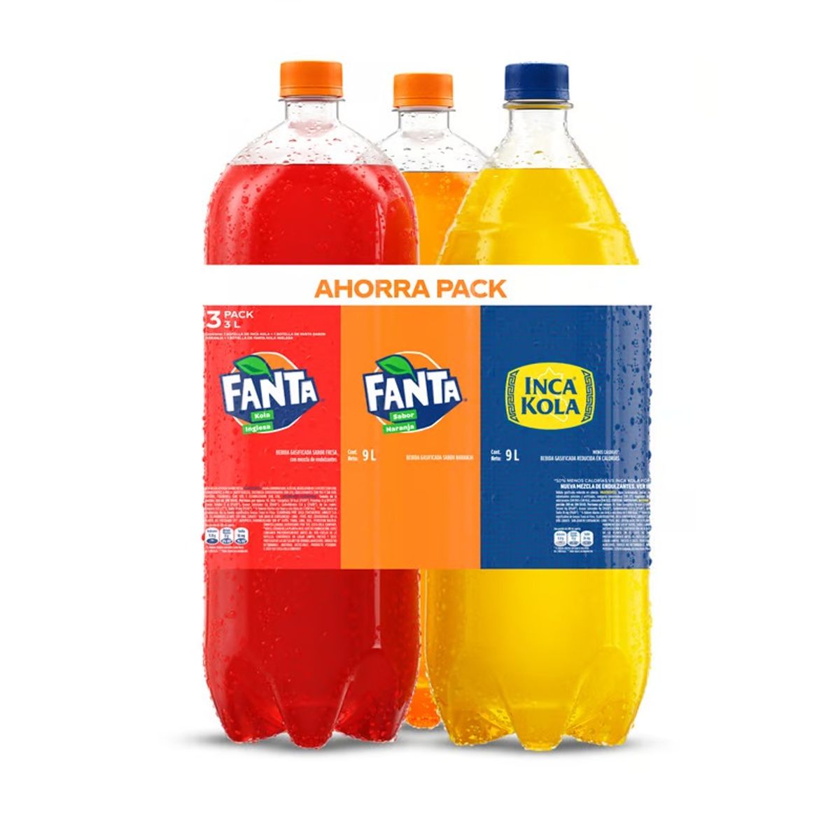 INCA KOLA - Pack Fanta Naranja 3 L + Fanta Kola Inglesa 3 L + Inca Kola 3 L