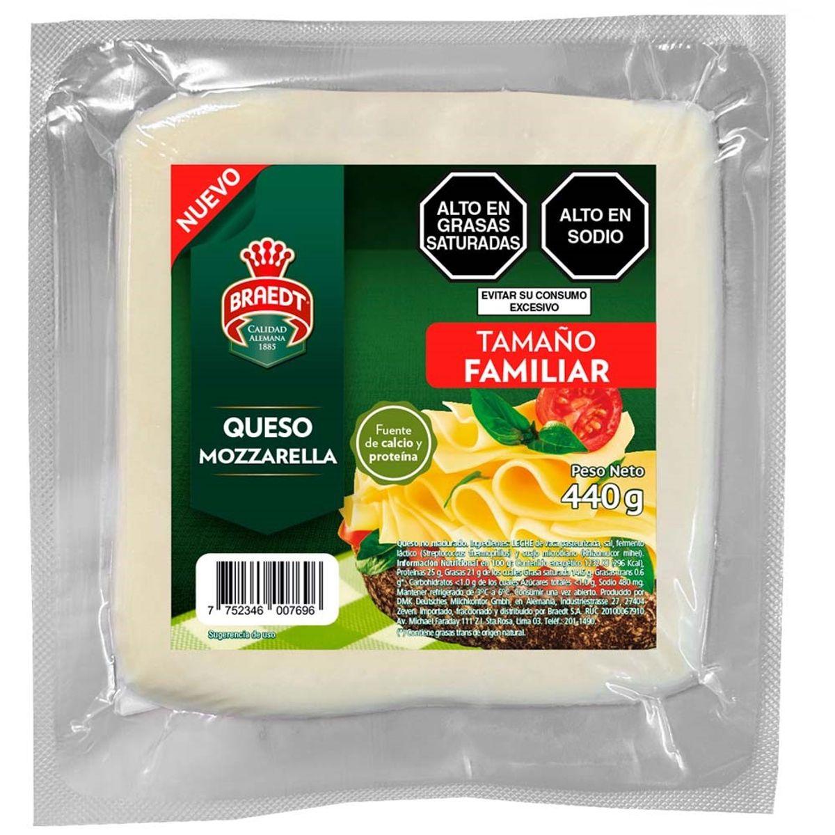 BRAEDT - Queso Mozarella en Láminas Braedt Empaque 440 g