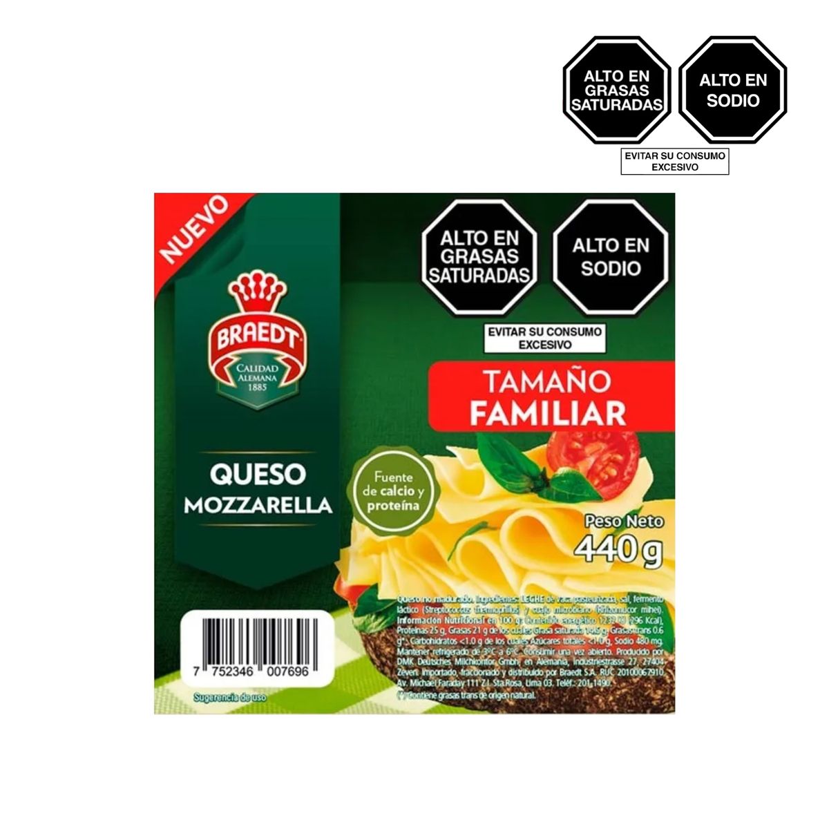BRAEDT - Queso Mozzarella en Láminas Braedt Empaque 440 g