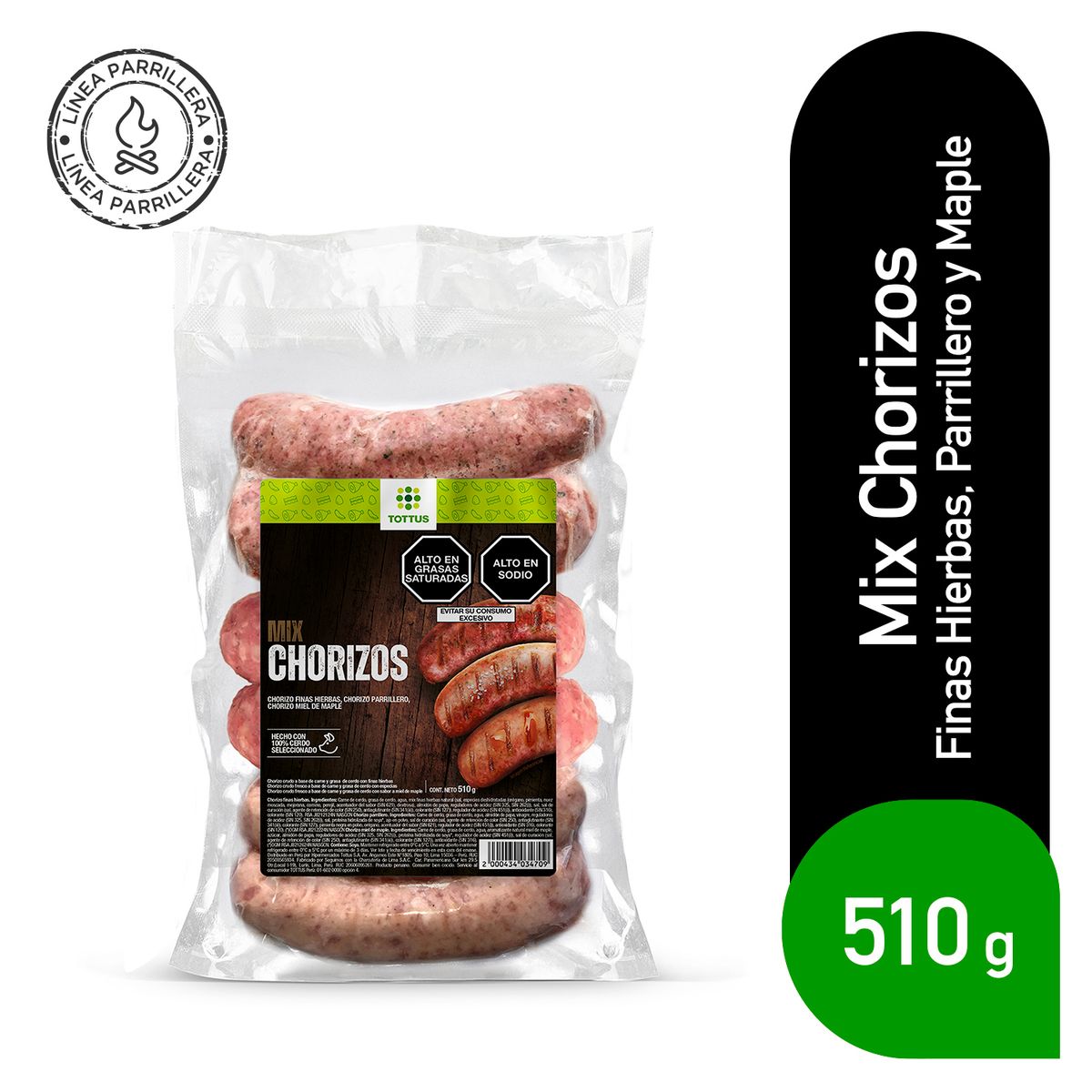 TOTTUS - Mix de Chorizos Tottus Empaque 510 g
