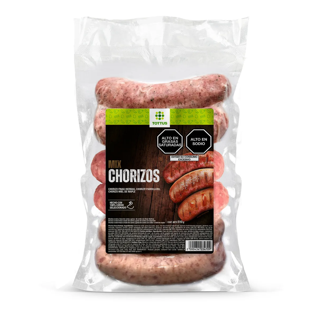 TOTTUS - Mix de Chorizos Tottus Empaque 510 g