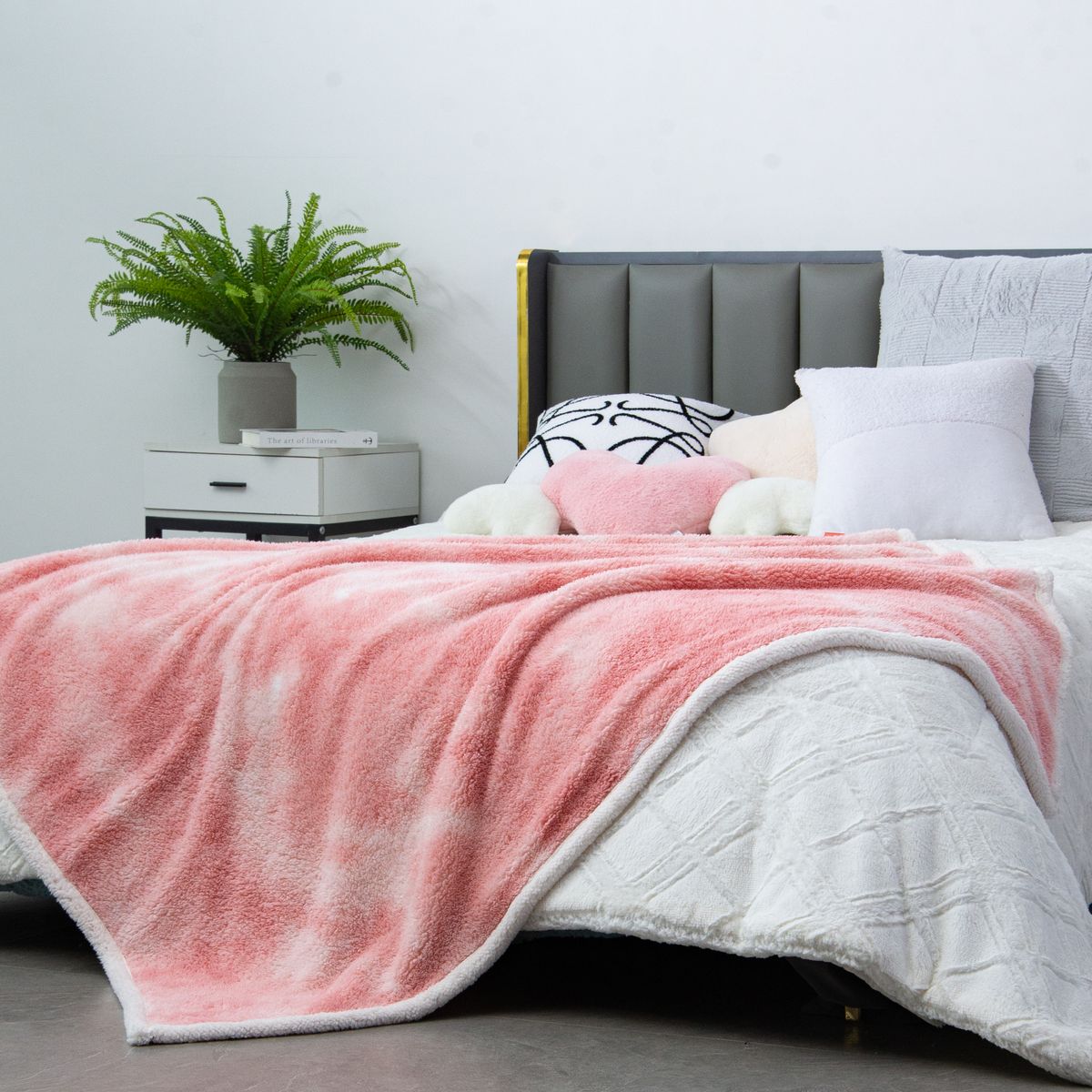 CASA JOVEN - Manta Tie Dye con Sherpa Rosa 130x160 cm