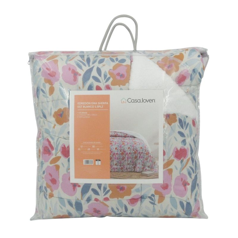 CASA JOVEN - Edredón Ema Sherpa Estampado Blanco 1.5 Plaza