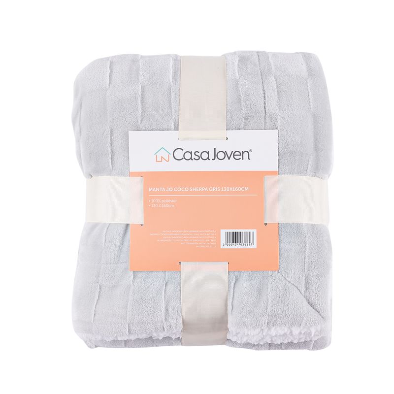 CASA JOVEN - Manta Coco Sherpa Gris 130x160 cm