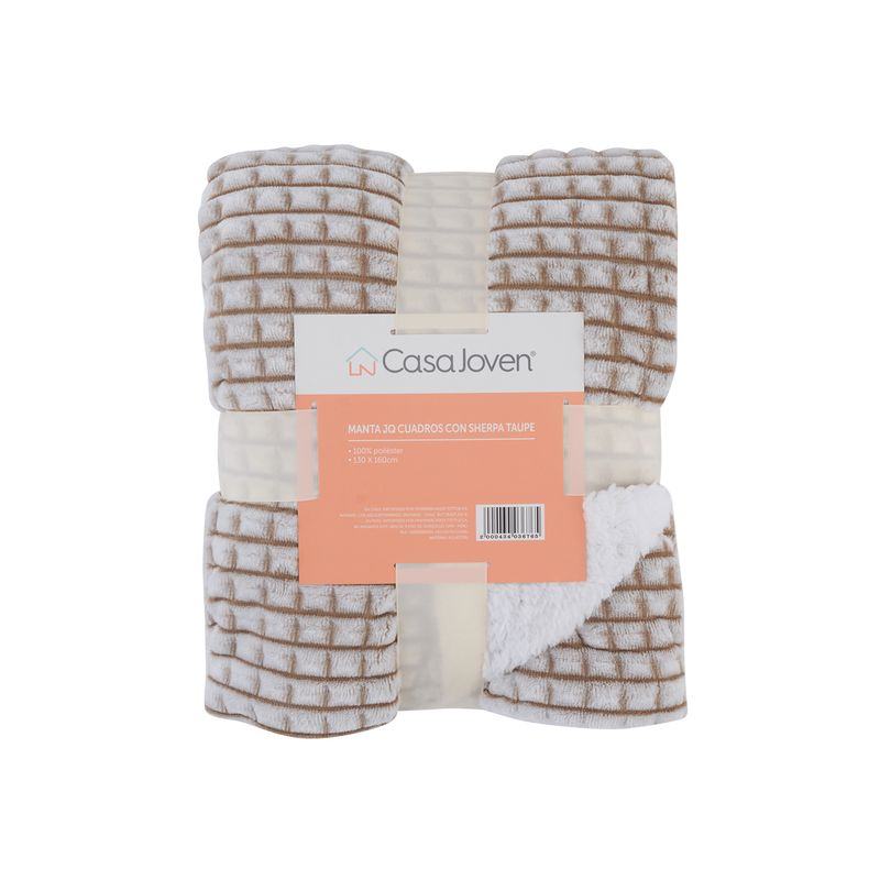 CASA JOVEN - Manta  Cuadros con Sherpa Taupe130x160 cm