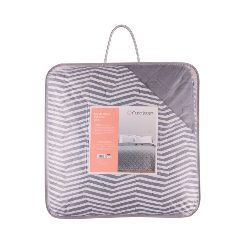 CASA JOVEN - Set de Cama Estampado 2 Plazas Gris