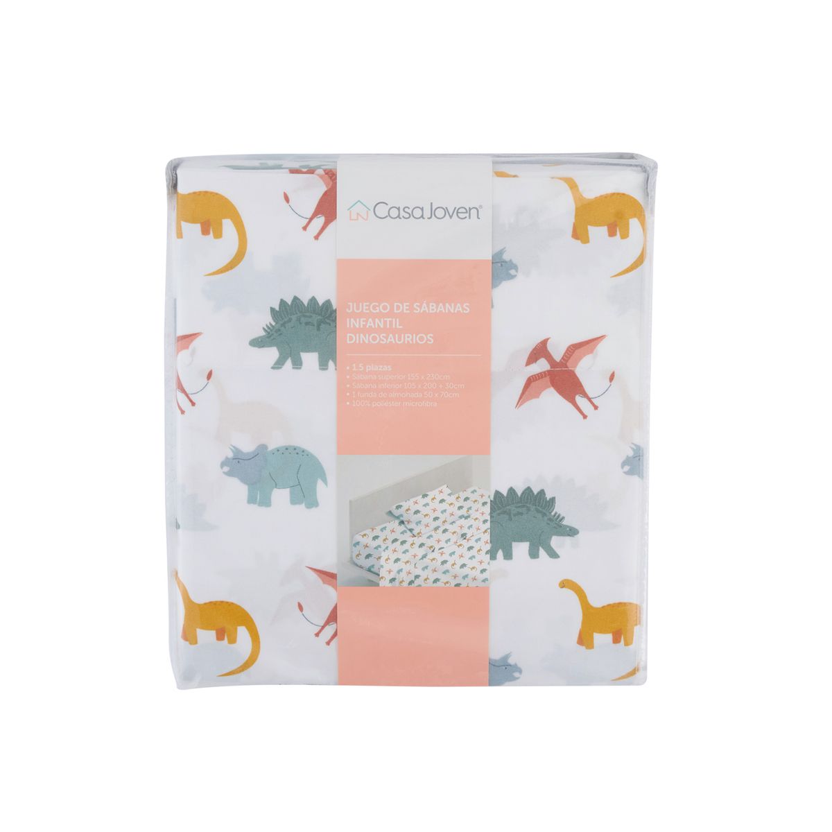 CASA JOVEN - Juego de Sábanas Infantil Dinosaurios 1.5Plz