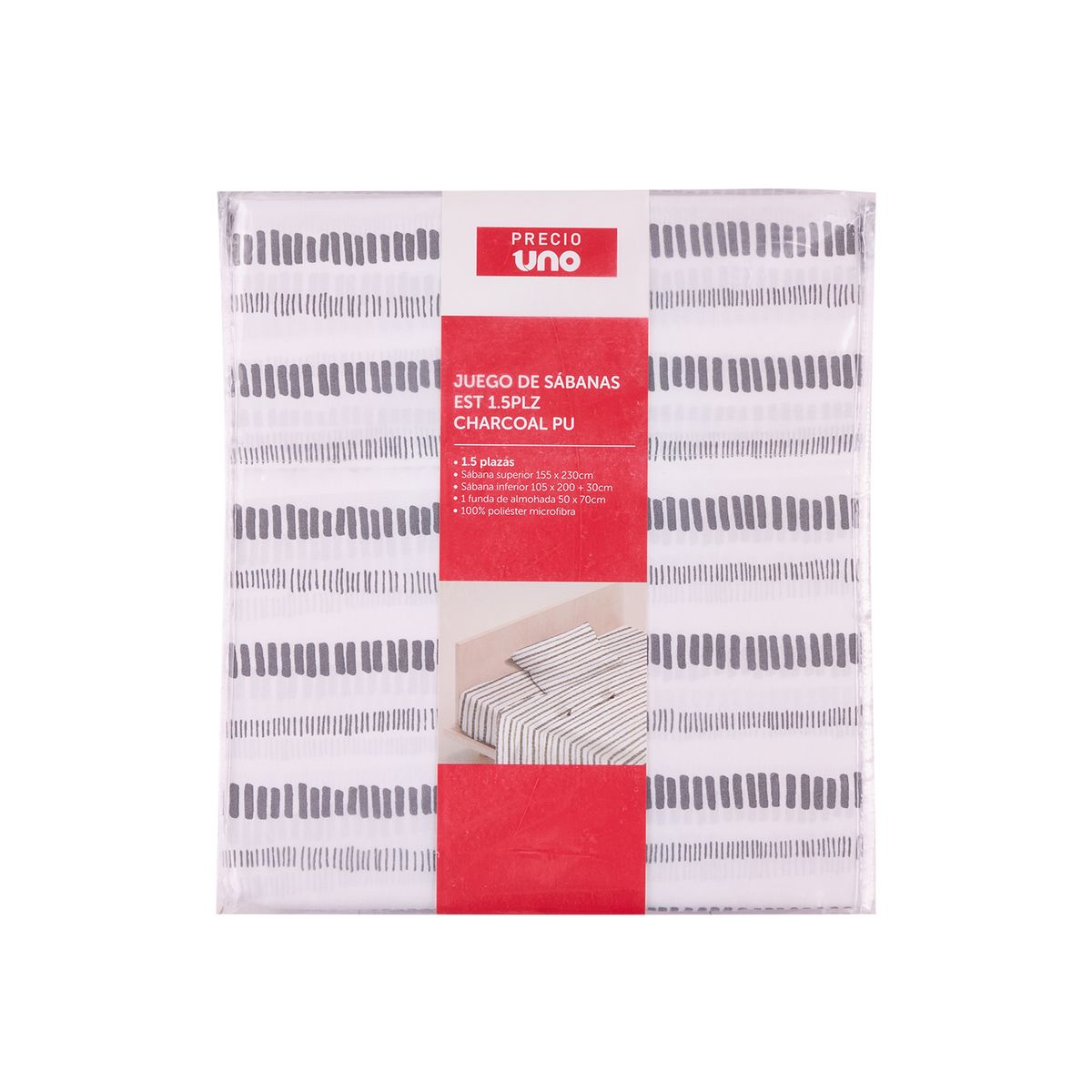 PRECIO UNO - Juego de Sábanas Est 1.5Plz Charcoal Pu