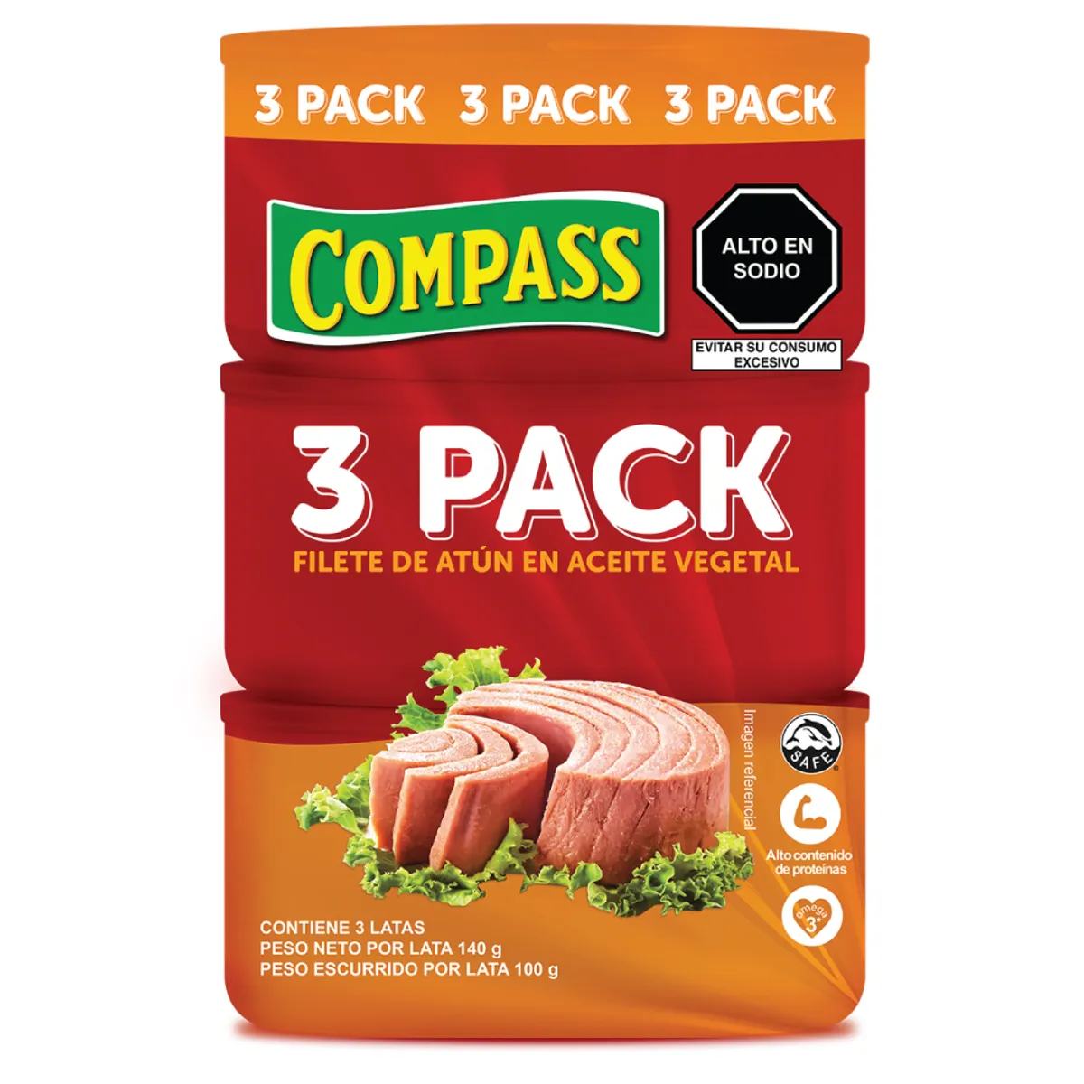 COMPASS - Filete de Atún Compass Aceite Vegetal Pack 3 Latas 140 g
