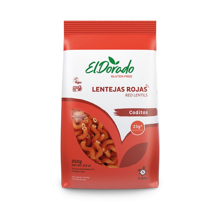 Pasta Coditos de Lentejas Rojas El Dorado Bolsa 250 g | Tottus Perú