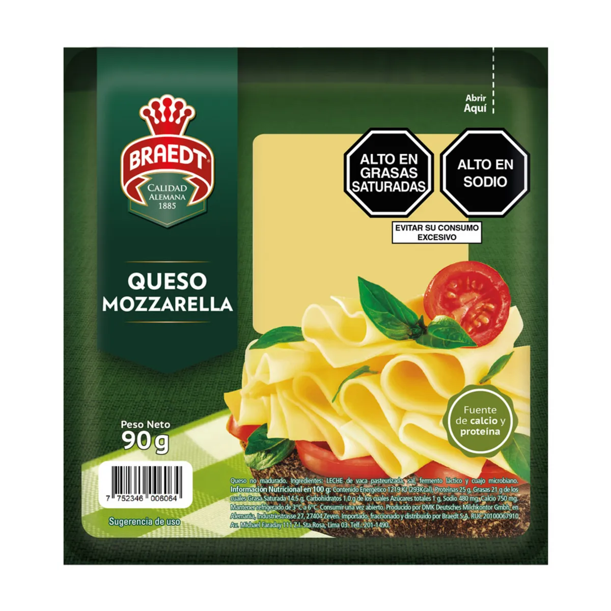 BRAEDT - Queso Mozzarella Braedt Empaque 90 g