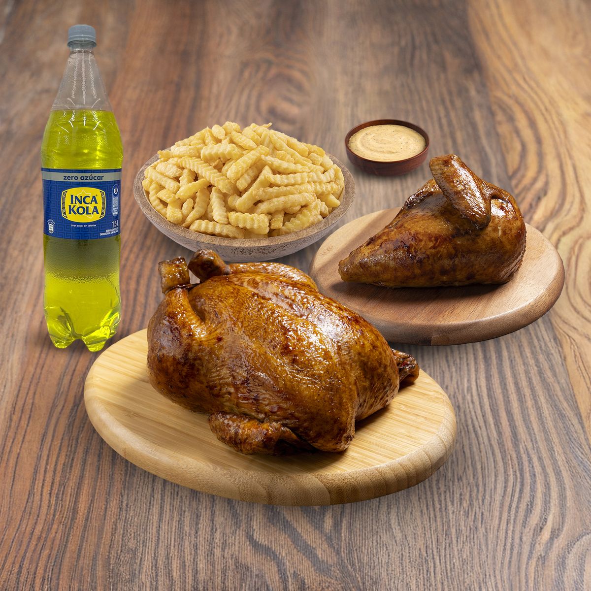TOTTUS - Pollo Rostizado + 1/4 Pollo Rostizado + Porción De Papas + Inca Kola Sin Azúcar 1.5 L