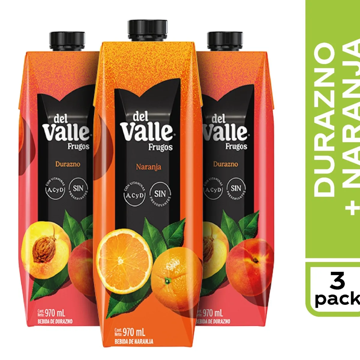 FRUGOS - Frugos del Valle Durazno 970 mL Pack 2 Und + Naranja 970 mL