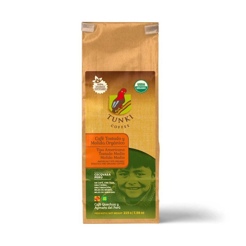 COFFEE TUNKI - Café Tostado Molido Coffee Tunki Orgánico Americano Envase 215 g