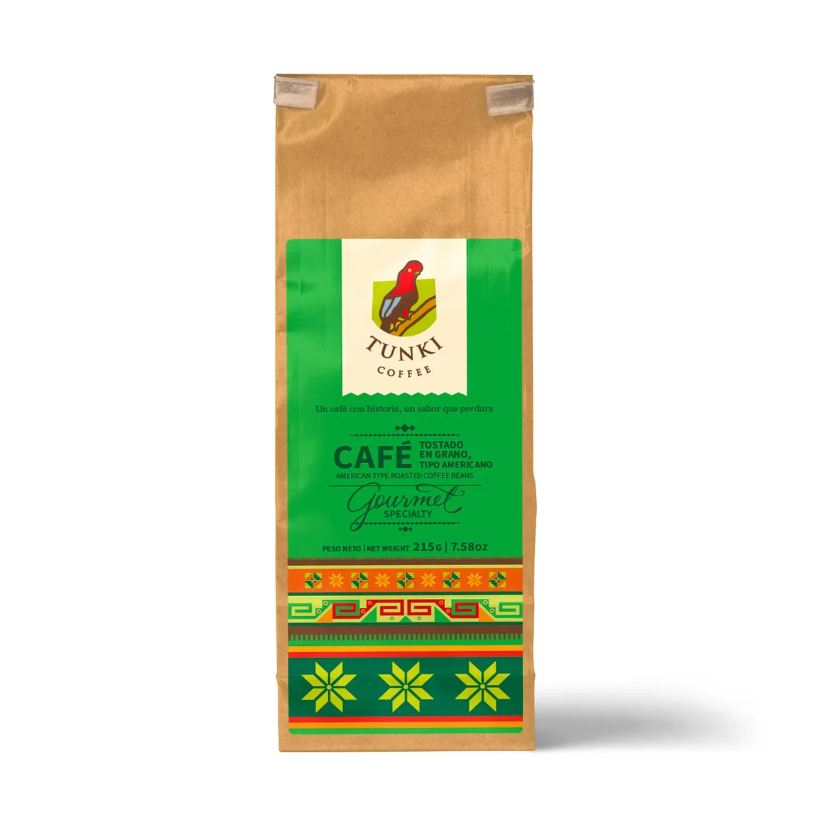 COFFEE TUNKI - Café Tostado Grano Coffee Tunki Tipo Americano Envase 215 g