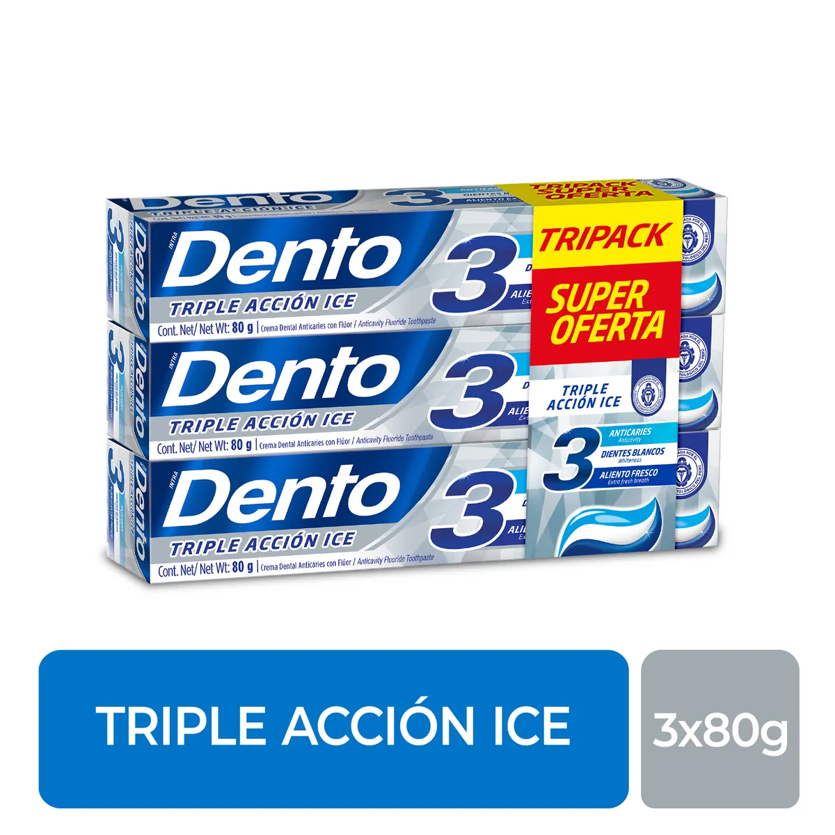 DENTO - Pasta Dental Dento Triple Acción Ice Tripack Caja 80 g