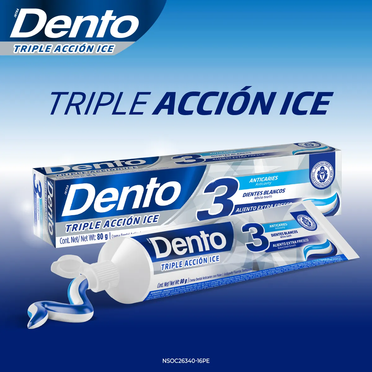 DENTO - Pasta Dental Dento Triple Acción Ice Tripack Caja 80 g