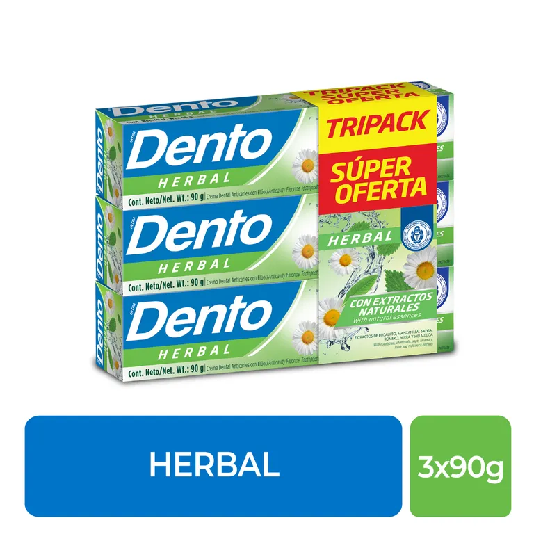 Pasta Dental Dento Herbal Tripack Caja 90 g | Tottus Perú