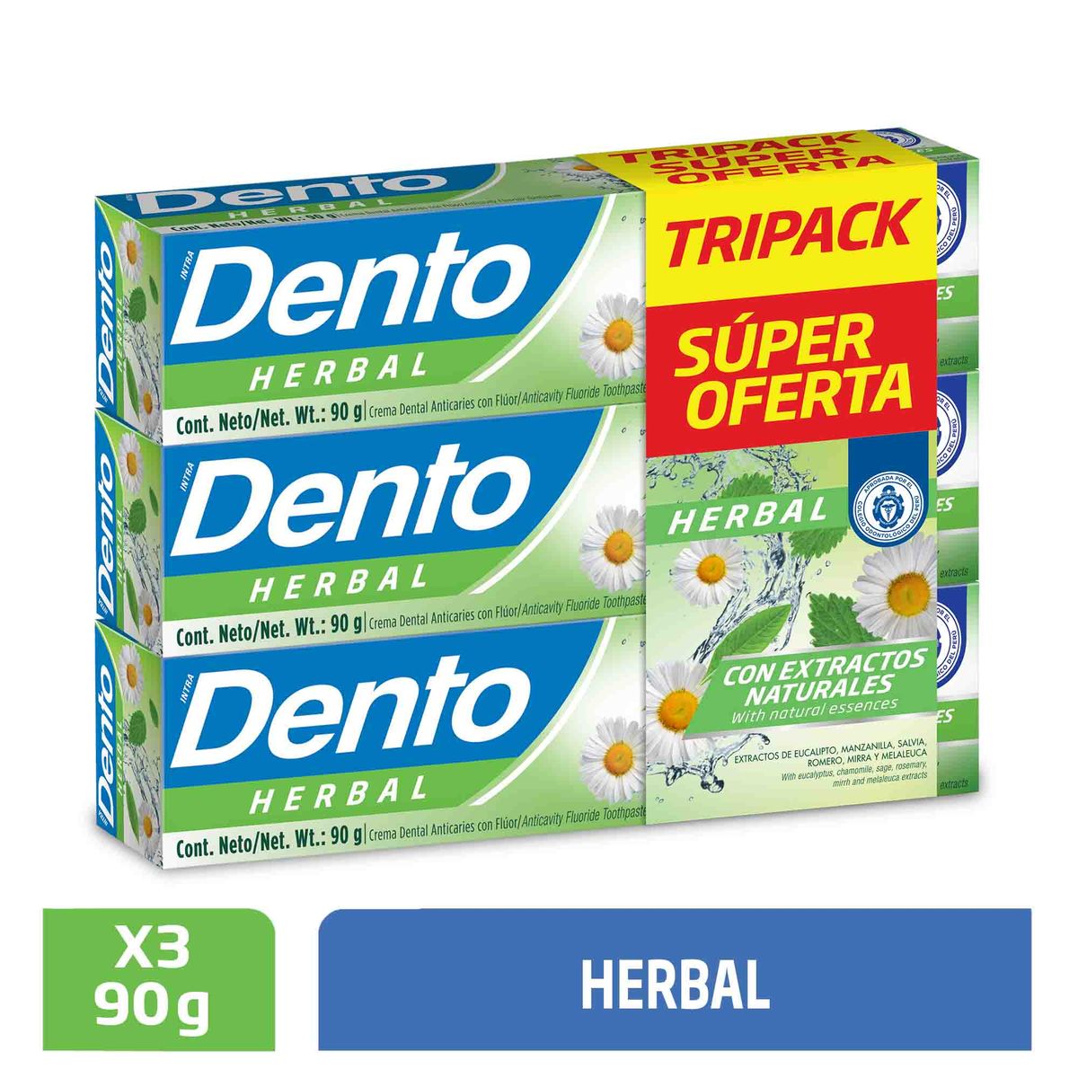 DENTO - Pasta Dental Dento Herbal Tripack Caja 90 g