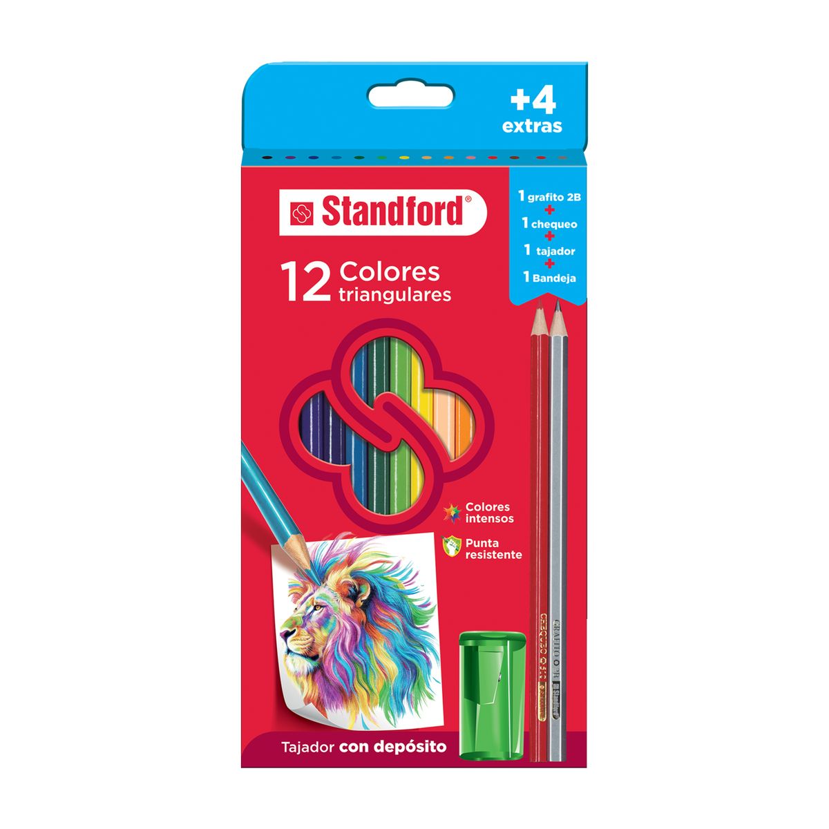 STANDFORD - Colores Standford Triangulares Caja 12 Und + 2 Lápices + Tajador