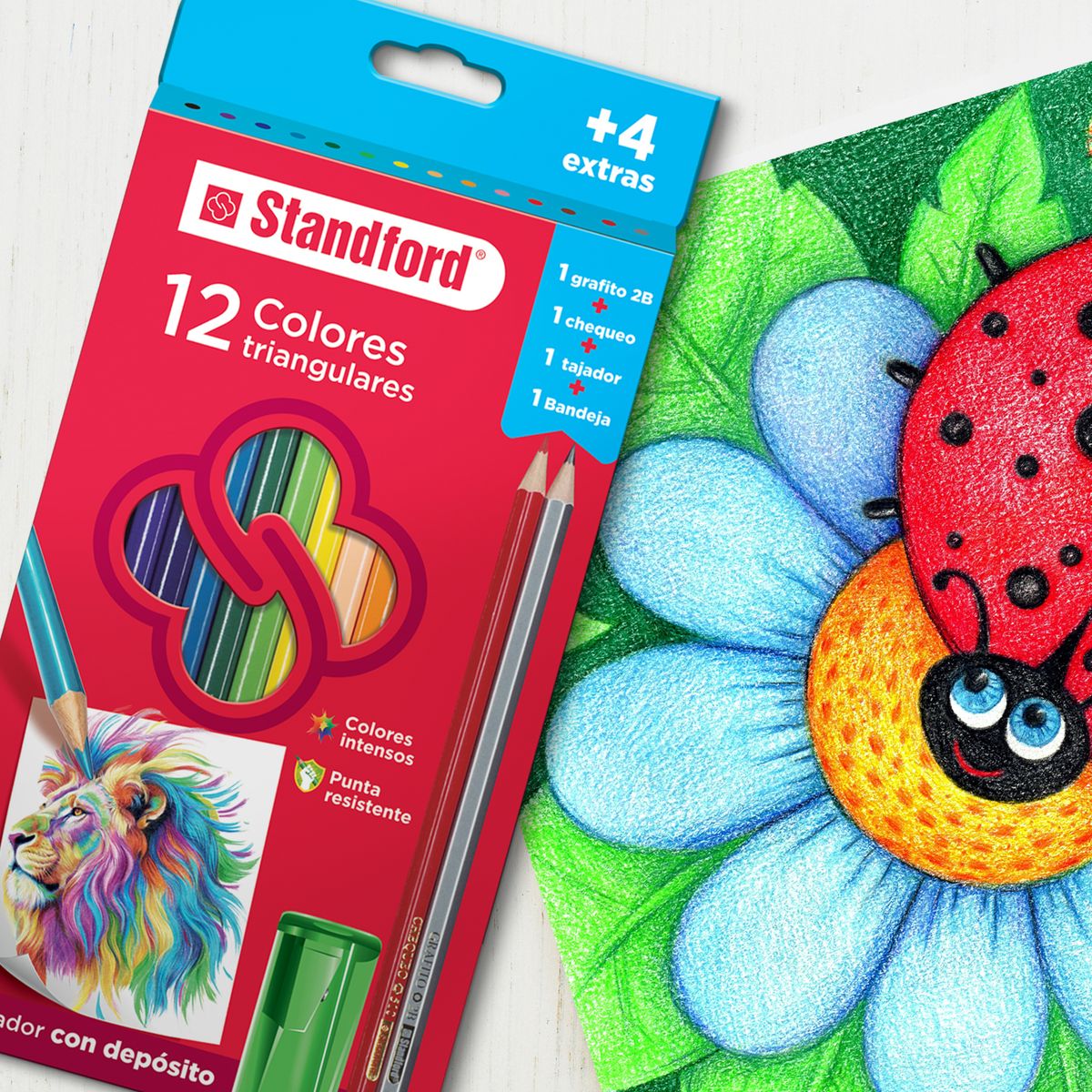 STANDFORD - Colores Standford Triangulares Caja 12 Und + 2 Lápices + Tajador