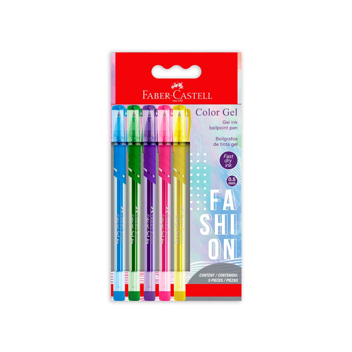 FABER CASTELL - Lapiceros Faber Castell Color Gel Fashion Empaque 5 Und