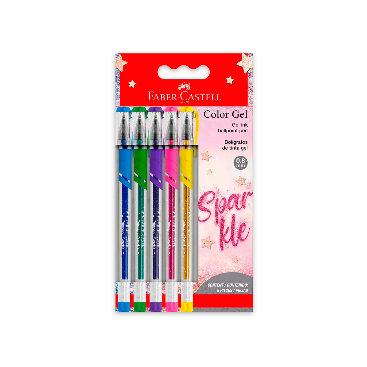 FABER CASTELL - Lapiceros Faber Castell Color Gel Sparkle Empaque 5 Und