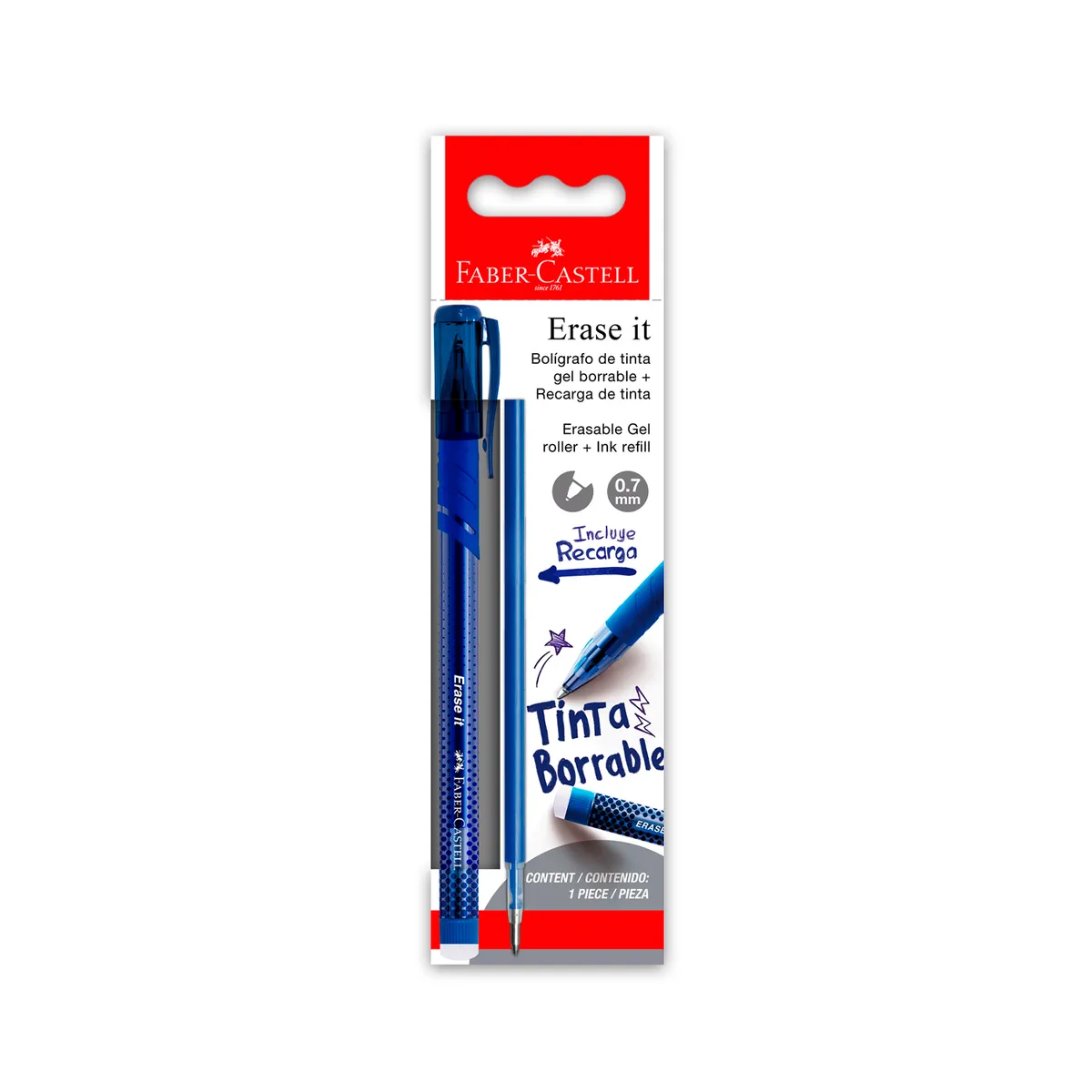 FABER CASTELL - Lapicero Faber Castell Tinta Gel Borrable + Recarga De Tinta