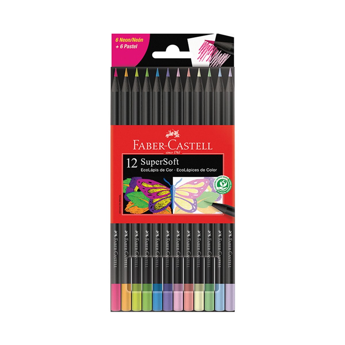 FABER CASTELL - Colores Faber Castell Eco Súper Soft Neón Y Pasteles Empaque 12 Und