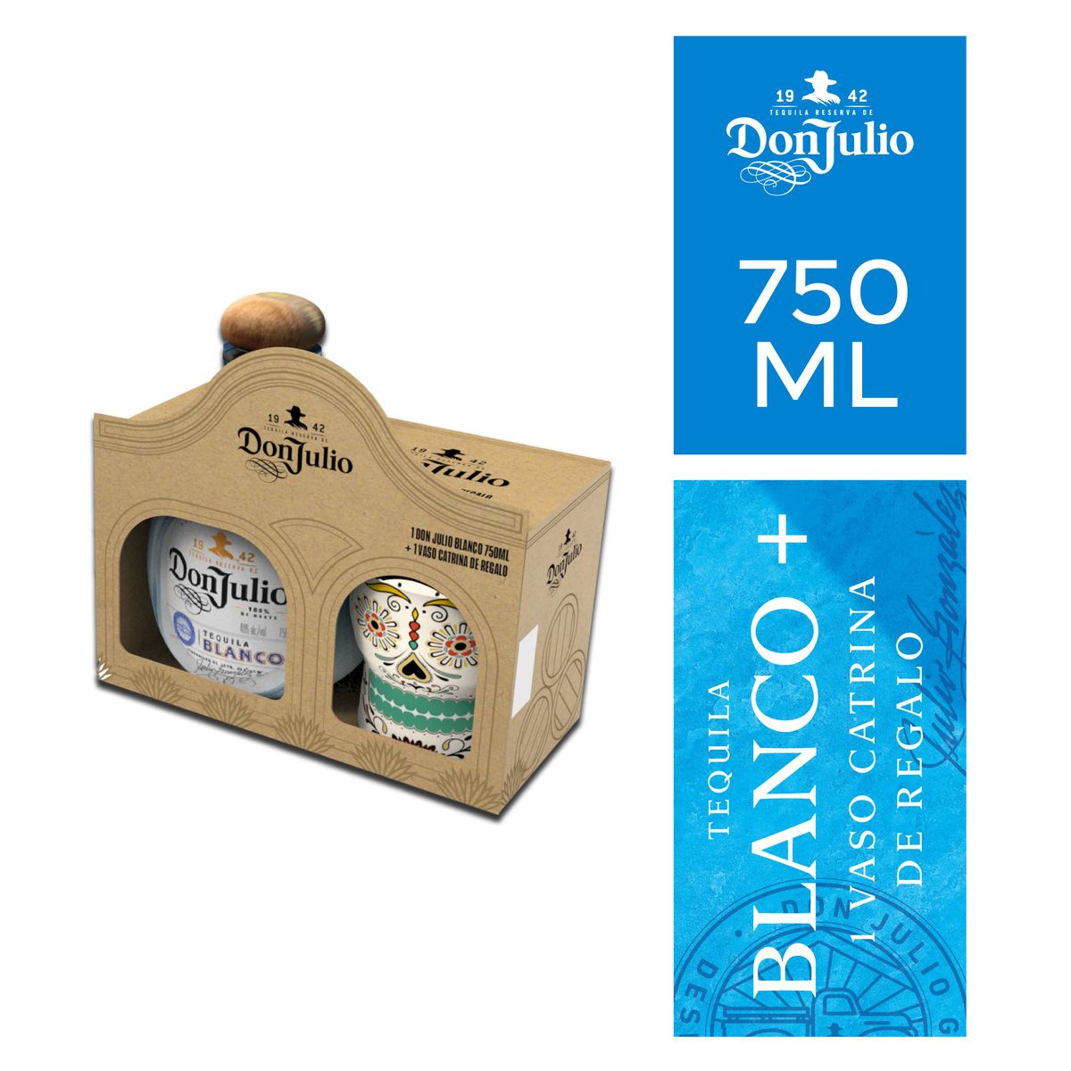 DON JULIO - Tequila Don Julio Blanco 750 mL + Vaso Catrina