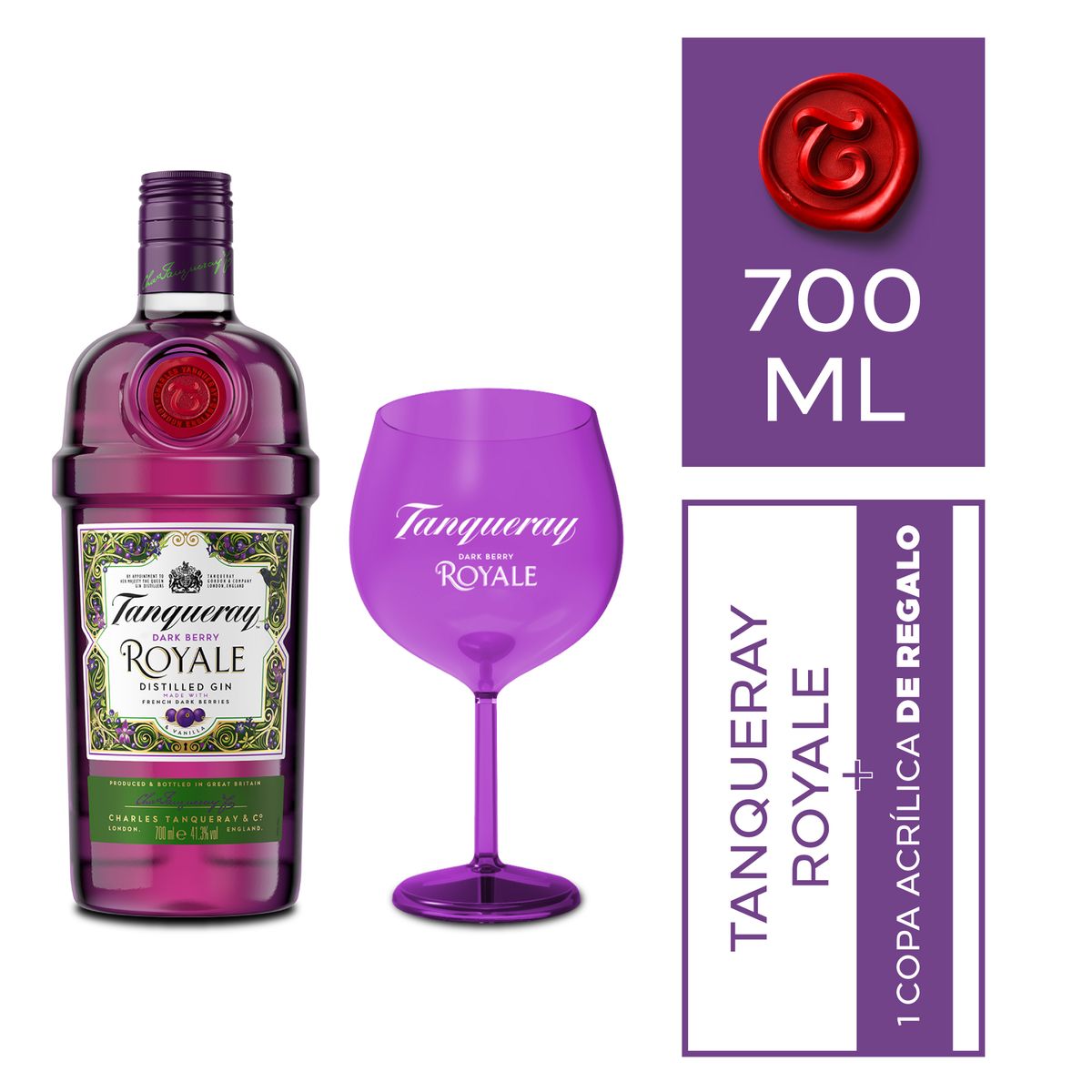 TANQUERAY - Gin Tanqueray  Royale 700 mL + Copa Morada