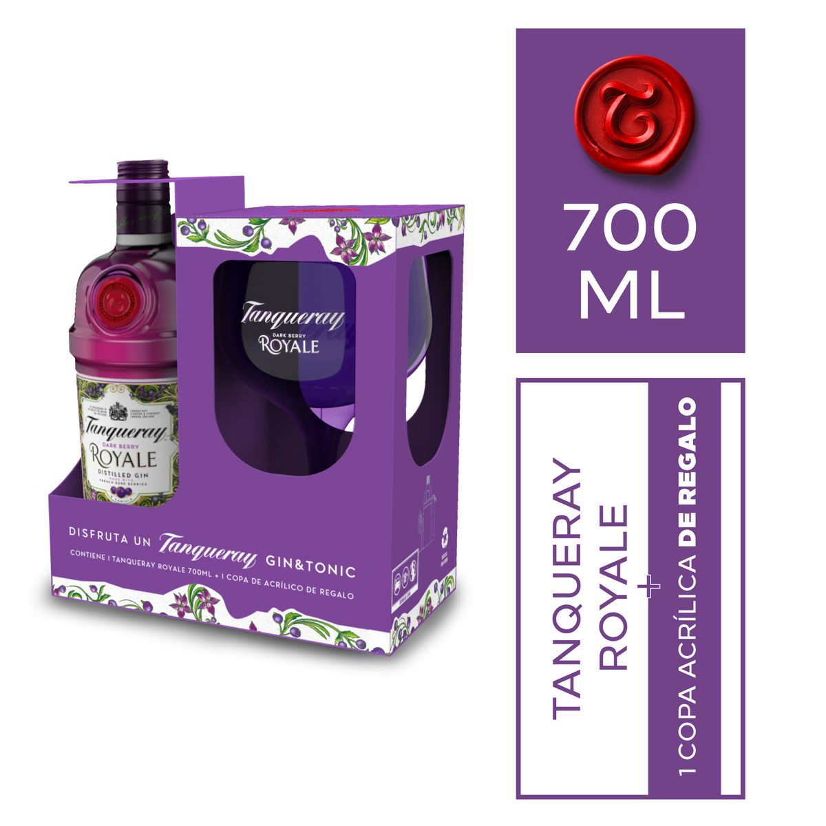 TANQUERAY - Gin Tanqueray  Royale 700 mL + Copa Morada
