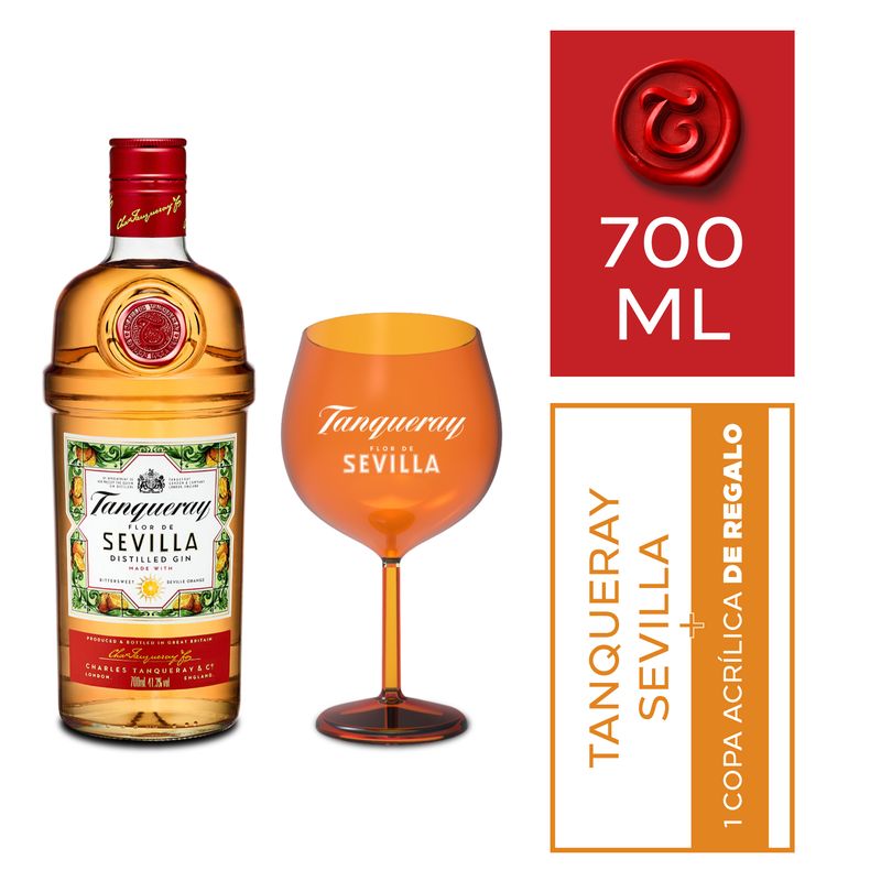TANQUERAY - Gin Tanqueray Sevilla 700ml + Copa Naranja acrílica