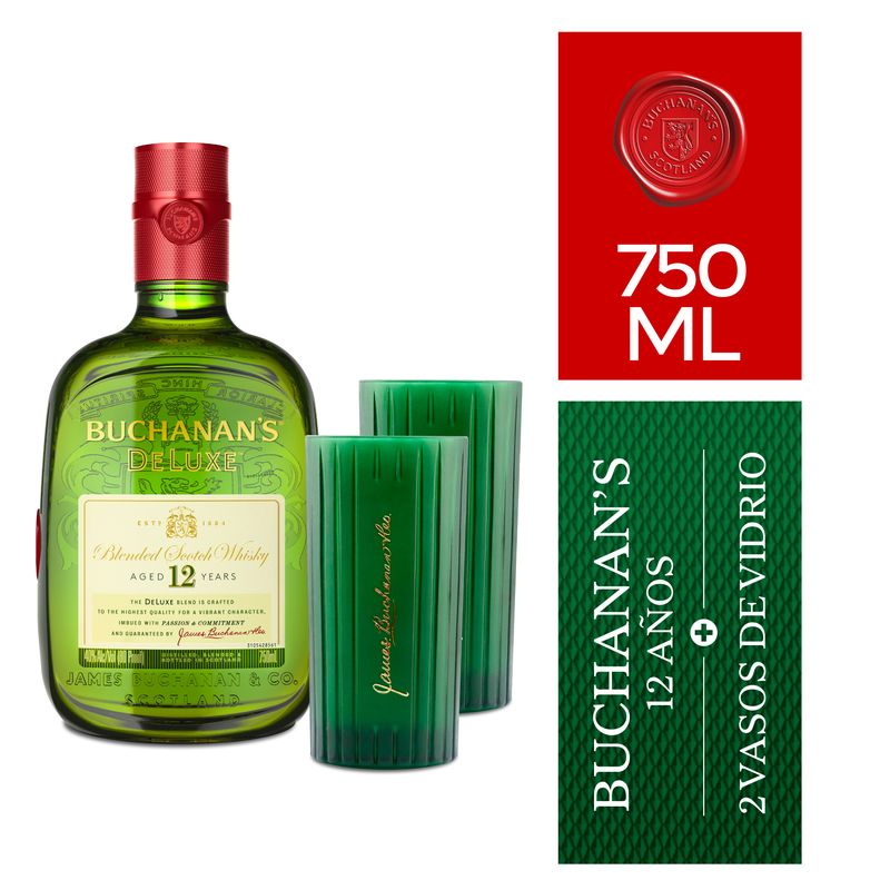 BUCHANANS - Whisky Buchanans 12 años 750 mL + 2 Vasos