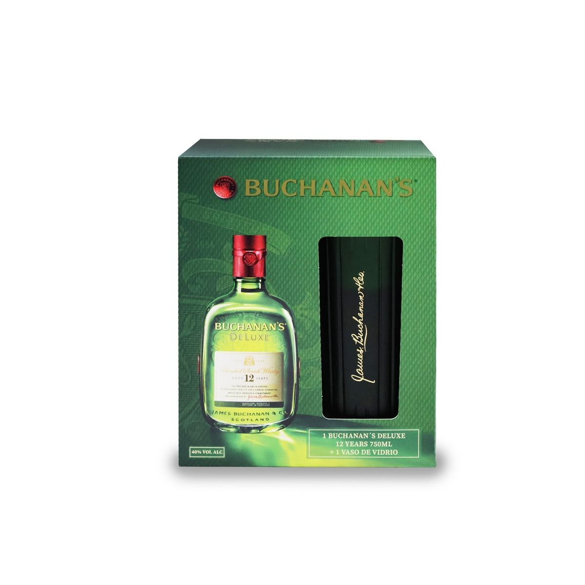 BUCHANANS - Whisky Buchanans 12 años 750 mL + 2 Vasos Vidrio