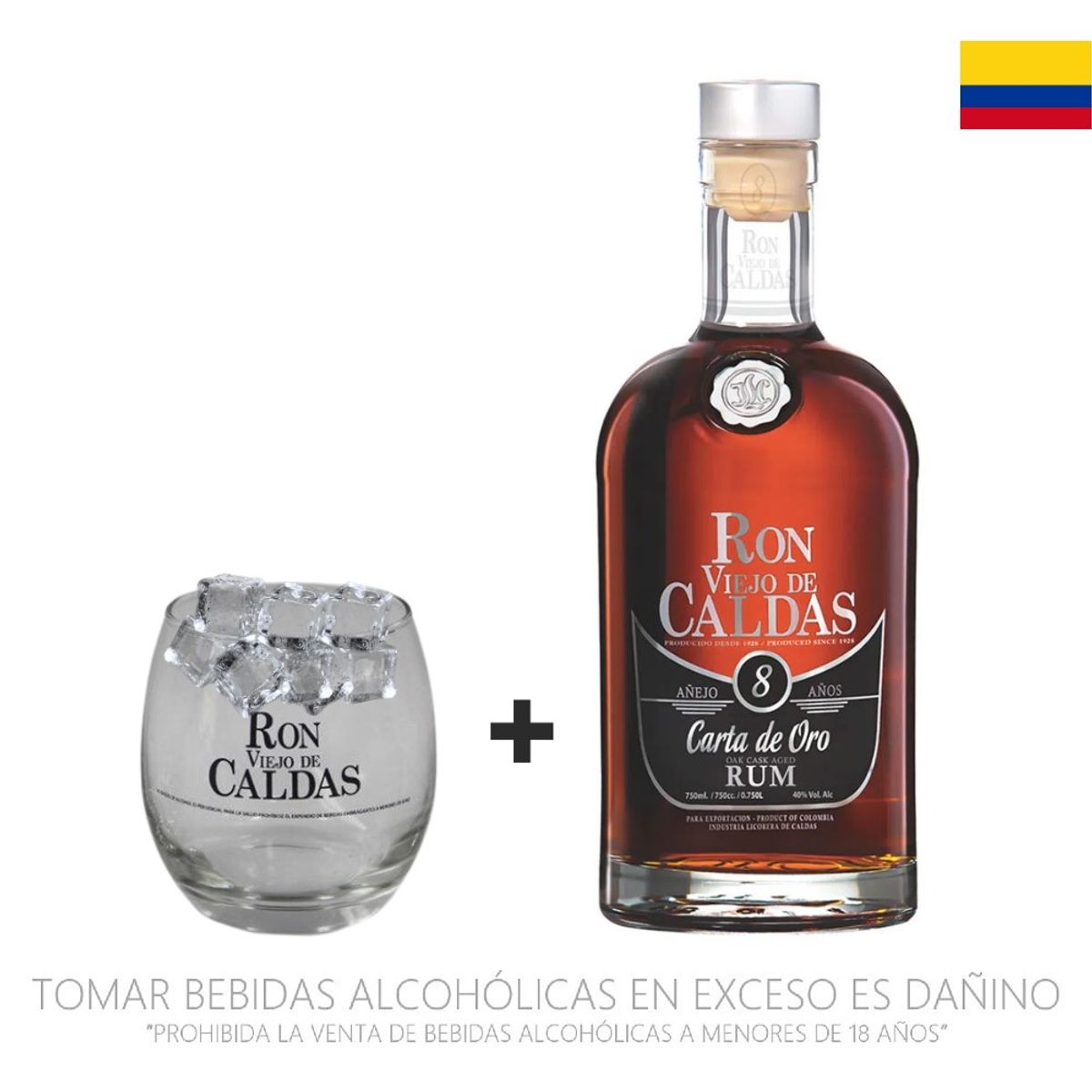 VIEJO DE CALDAS - Ron Viejo de Caldas 8 Años Botella 750 mL + Vaso
