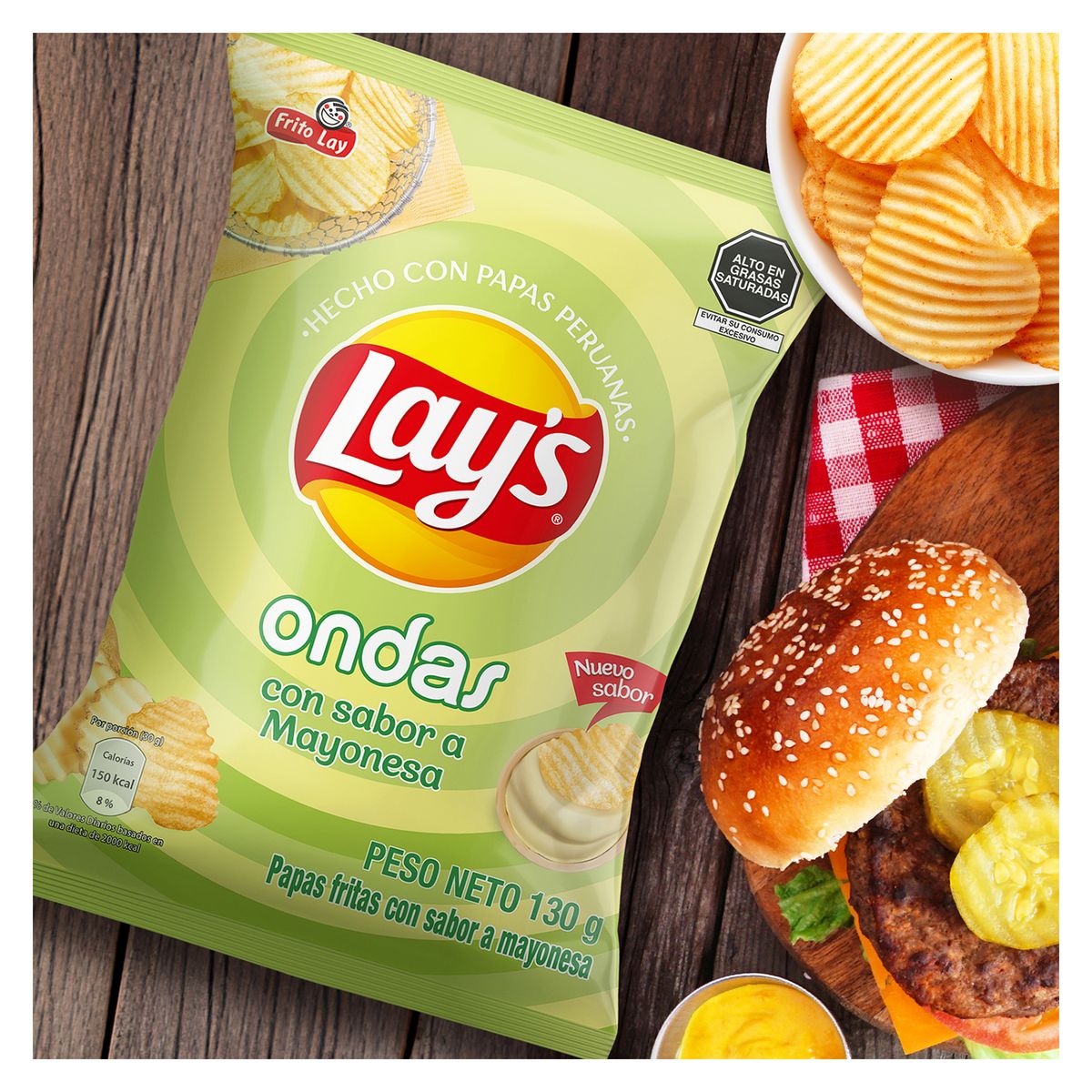 LAYS - Papas Fritas Lays Ondas Mayonesa Bolsa 130 g