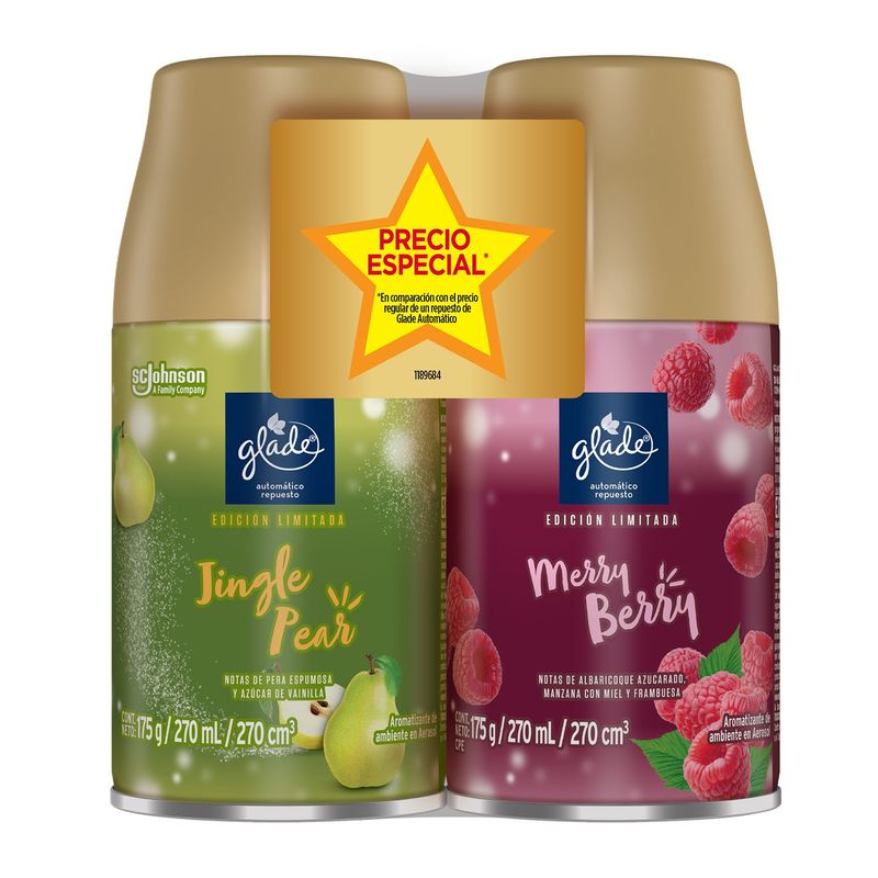 GLADE - Aromatizante Glade Aerosol Pera Y Berry Pack 2 Envases 175 g